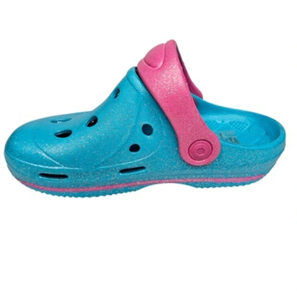 Unisex Kids Glitter Teal Pink Clogs Water‎ Shoes Size 1 Summer